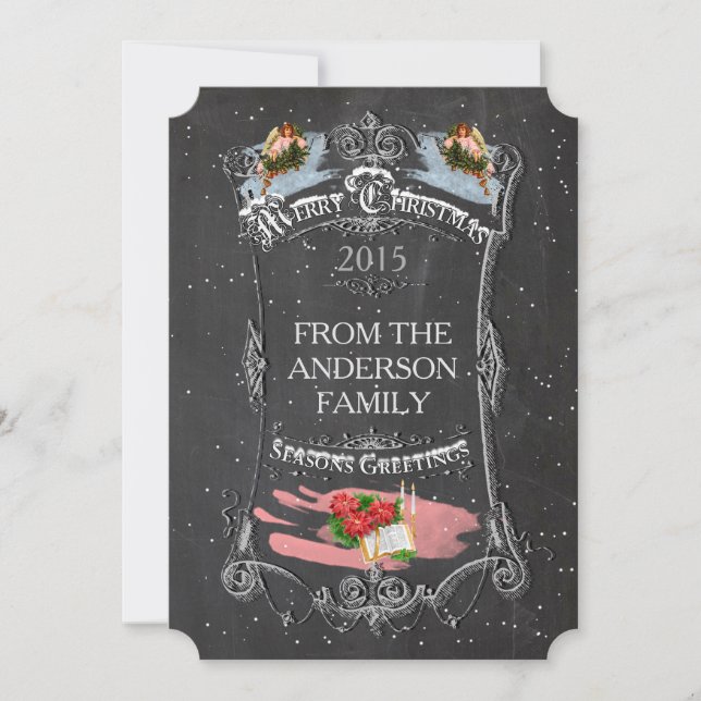 Cartão De Festividades Merry Christmas Vintage Chalkboard (Frente)