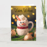 Cartão De Festividades Merry Christmas Warm Wishes Snowman Mug<br><div class="desc">Send Warm wishes with a cute snowman mug full of hot chocolate surrounded by ornaments to say Merry Christmas to anyone.</div>