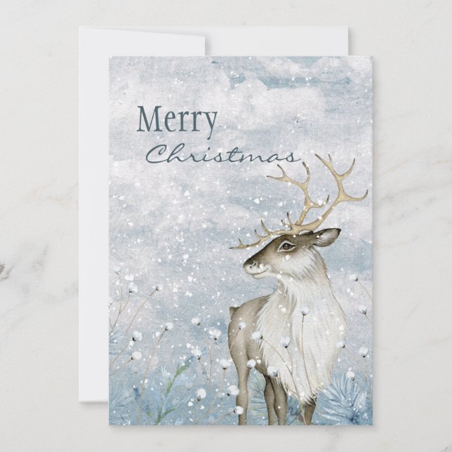 Cartão De Festividades Merry Christmas Watercolor Deer Scenname (Frente)