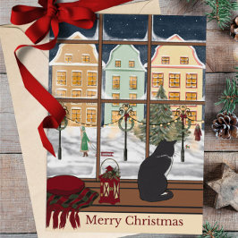 Cartão De Festividades Merry Christmas Winter Scene Cat Greeting Card