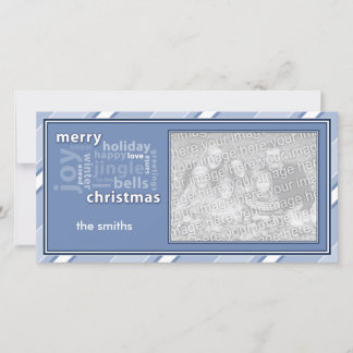 Cartão De Festividades Merry Christmas Word Collage in Blue Photo Card