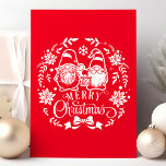 Cartão De Festividades Merry Christmas Wreath Gnome<br><div class="desc">Merry Christmas Wreath Gnome Holiday Card. Personalize this custom modern design with your own inside greeting.</div>