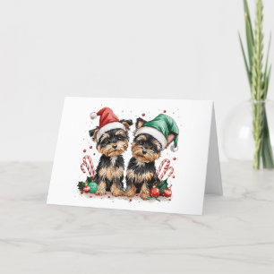 Cartão De Festividades Merry Christmas Yorkshire Terrier Dogs