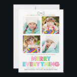 Cartão De Festividades Merry Everything Collage Photo Holidays Card<br><div class="desc">Send warm wishes this Holiday season with a bright and colorful photo card. Make a small collage with four of your favorite family photos. Colorful design with small diamonds, it reads "Merry Everything" with modern cute font. Trendy, simple design to enhance your photos. Ideal for kids and pets! ***PLEASE NOTE...</div>