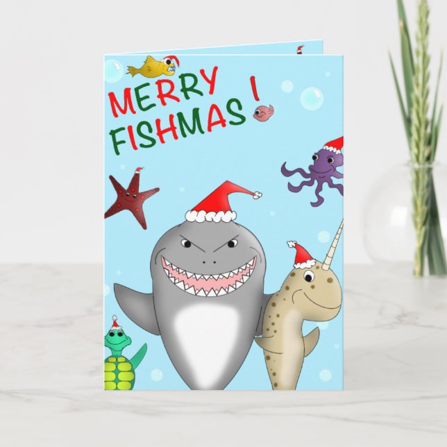 Cartão De Festividades Merry Fishmas Christmas Card (Frente)