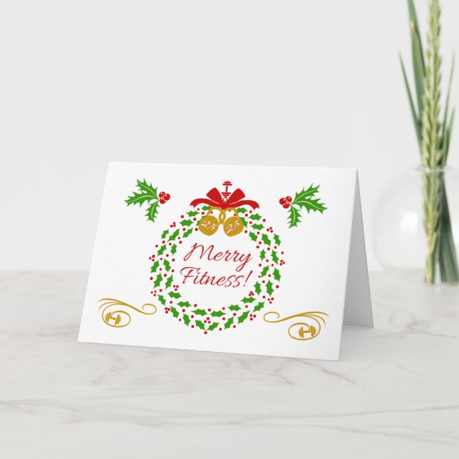 Cartão De Festividades Merry Fitness Wreath Blank Holiday Card (Frente)