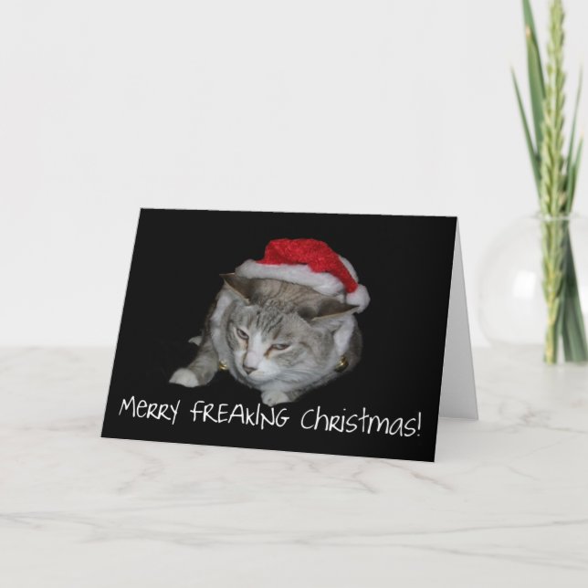 Cartão De Festividades Merry Freaking Christmas Fat Cat Christmas Card (Frente)