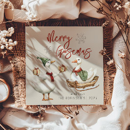 Cartão De Festividades Merry Goosemas | Ganso Natalino Caprichoso Festa d