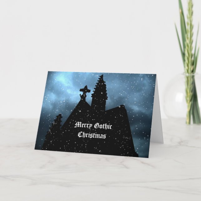 Cartão De Festividades Merry Gothic Christmas blue card for your text (Frente)