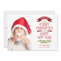 Merry Greetings Red Banner Holiday Photo Card