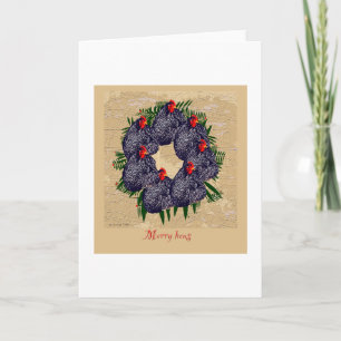 Cartão De Festividades Merry hens Wreath Card