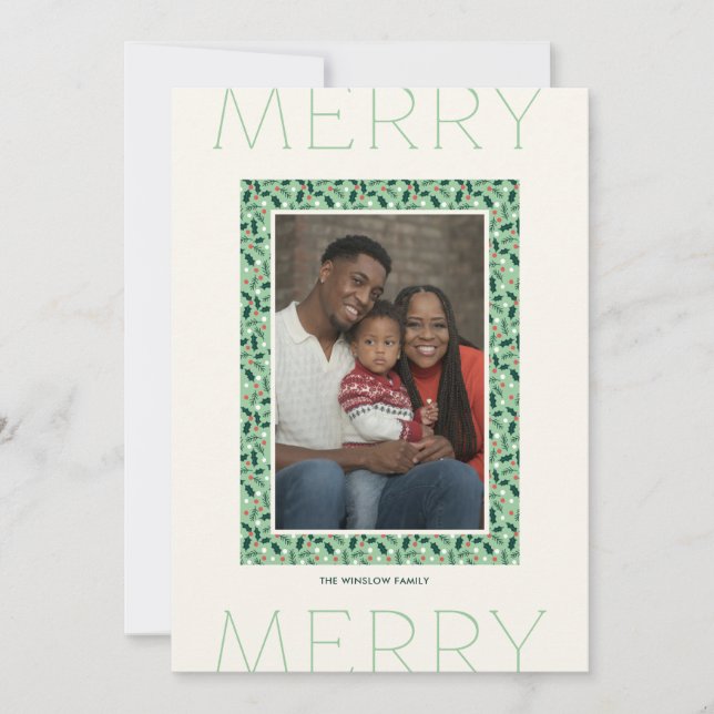 Cartão De Festividades Merry Holly Days Holiday Photo Card (Green) (Frente)