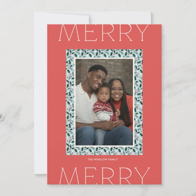 Cartão De Festividades Merry Holly Days Holiday Photo Card (Red) (Frente)
