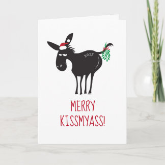 Cartão De Festividades Merry KissMyAss! Donkey with Mistletoe