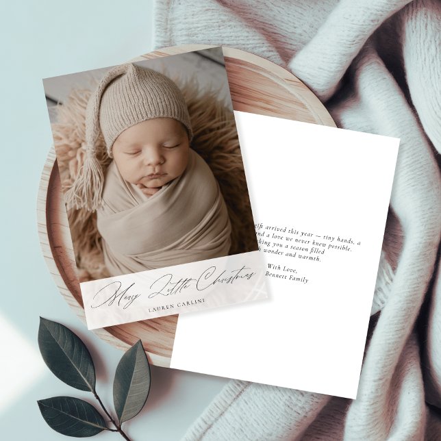 Cartão De Festividades Merry Little Christmas Newborn Cute Baby Photo (Criador carregado)