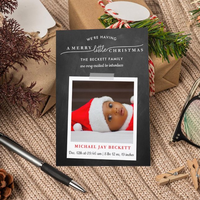 Cartão De Festividades Merry Little Christmas Photo Birth Announcement (Criador carregado)