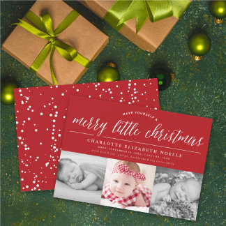 Cartão De Festividades Merry Little Christmas Typography 3 Photo Birth