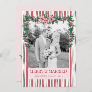 Cartão De Festividades Merry & Married Christmas Garland Striped Photo