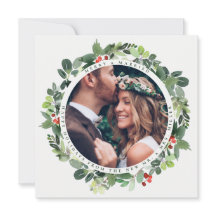 Merry & Married Greenery Newlywed Holiday Photo