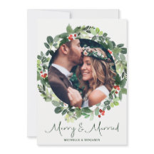 Merry & Married Newlywed Christmas Photo Card