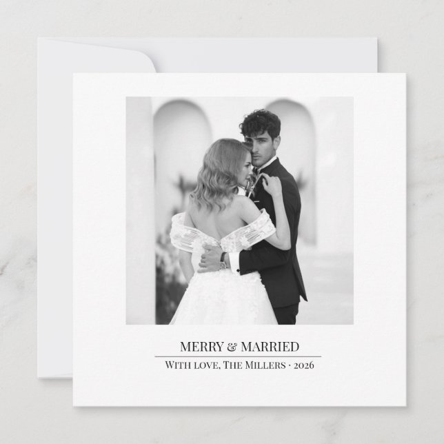 Cartão De Festividades Merry & Married - Personalized Newlywed Christmas  (Frente)
