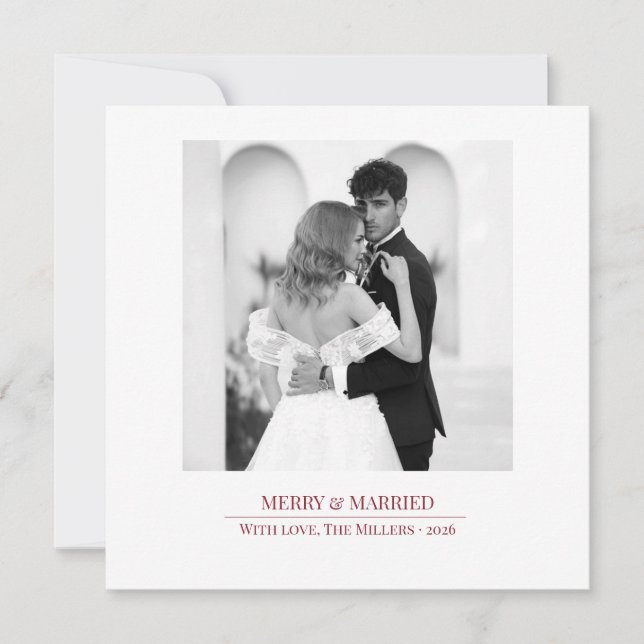 Cartão De Festividades Merry & Married - Personalized Newlywed Christmas  (Frente)