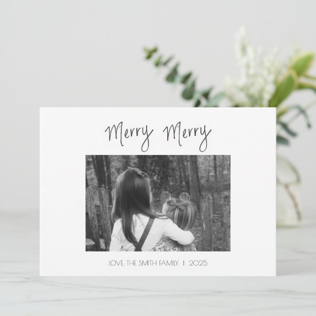 Cartão De Festividades Merry Merry Minimalist - Handwritten Holiday Card (Em pé/Frente)