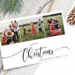 Cartão De Festividades Merry modern Black calligraphy Christmas 3 Photo<br><div class="desc">Very Merry modern Gold calligraphy Christmas Photo
New Year's card with your photo in a minimalist design</div>