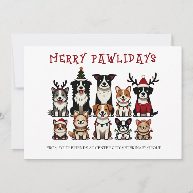 Cartão De Festividades Merry Pawlidays Veterinário (Frente)