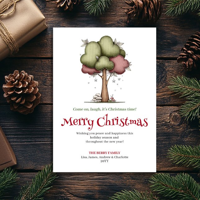 Cartão De Festividades Merry Quirky Christmas Tree Minimalist Design (Merry Quirky Christmas Tree Minimalist Design Holiday Card)