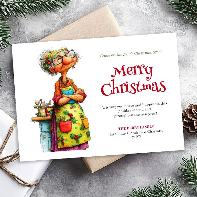 Cartão De Festividades Merry Quirky Woman Editable Digital Greeting (Merry Quirky Woman Editable Digital Greeting)