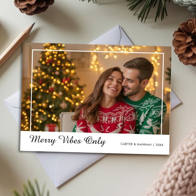 Cartão De Festividades Merry Vibes Only Romantic Christmas Photo Card (Criador carregado)