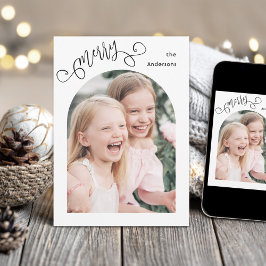 Cartão De Festividades Merry Whimsical Script Simple Arch Photo Christmas