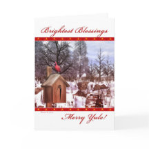 Merry Yule Blessings Winter Cardinal Card