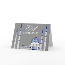 Mesquita azul e branca elegante Eid Mubarak