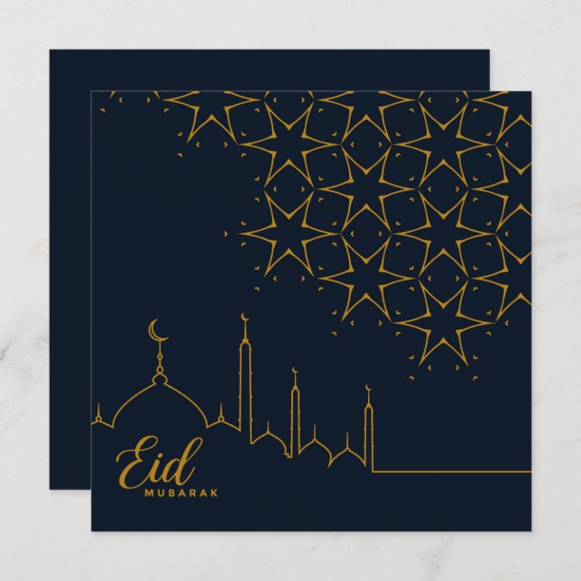 Cartão De Festividades Mesquita Dourada de Eid Mubarak Cresent Star (Frente/Verso)