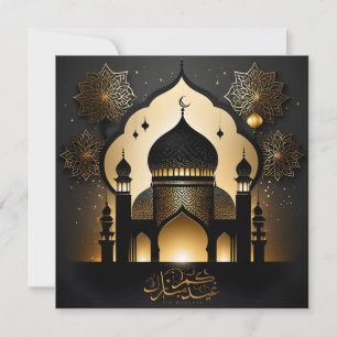 Cartão De Festividades Mesquita Eid Mubarak Padrão Islâmico Dourado Preto