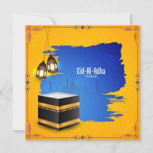 Cartão De Festividades Mesquita Lanterna Islâmica EidulAdha Amarelo Azul 