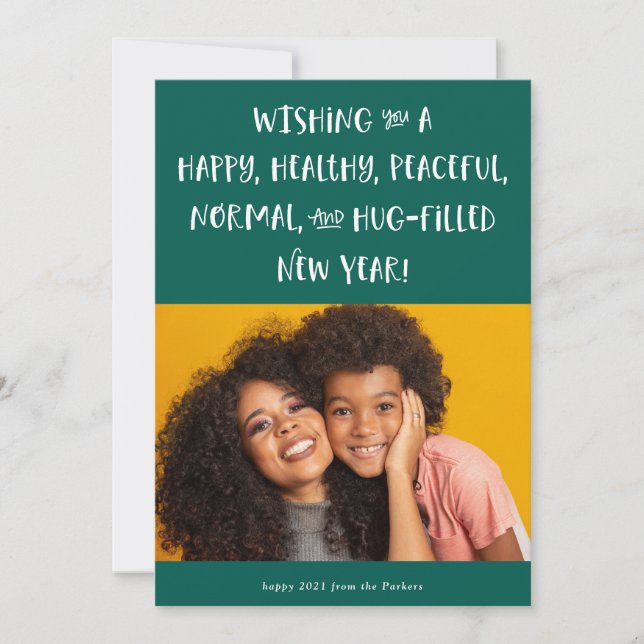 Cartão De Festividades Meu Desejo para 2021 | Foto Feliz Ano Novo Verde (Frente)