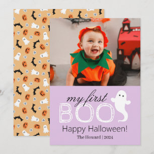 Cartão De Festividades Meu Primeiro Boo! Foto da Família Spooky Cute Hall