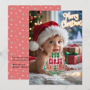 Cartão De Festividades "Meu Primeiro Natal" Foto de Bebê Retrô