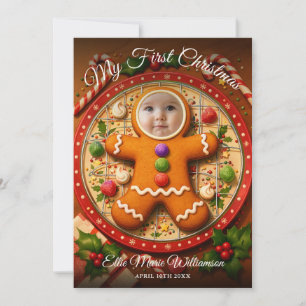 Cartão De Festividades Meu Primeiro Natal Foto de Biscoito de Gengibre Fo