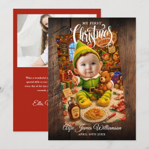 Cartão De Festividades Meu Primeiro Natal Santas Pequeno Ajuda 2 Foto
