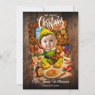 Cartão De Festividades Meu Primeiro Natal Santas Pequeno Ajuda Foto