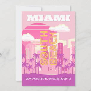 Cartão De Festividades Miami Beach, Miami Viagem Art, Preppy Room, rosa