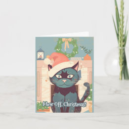 Cartão De Festividades Miau no Natal Gato Preto Anti Natal