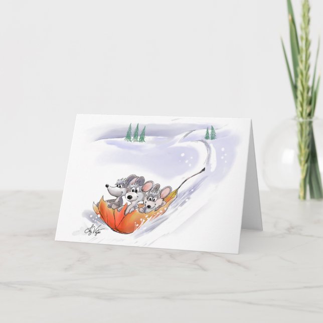 Cartão De Festividades Mic, Mac e Moe's Winter Holiday Landscape Card (Frente)