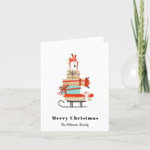 Cartão De Festividades Mid-Century Modern Illustrated Christmas Sled