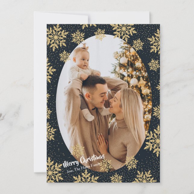 Cartão De Festividades Midnight Snowflakes Photo Holiday Card (Frente)