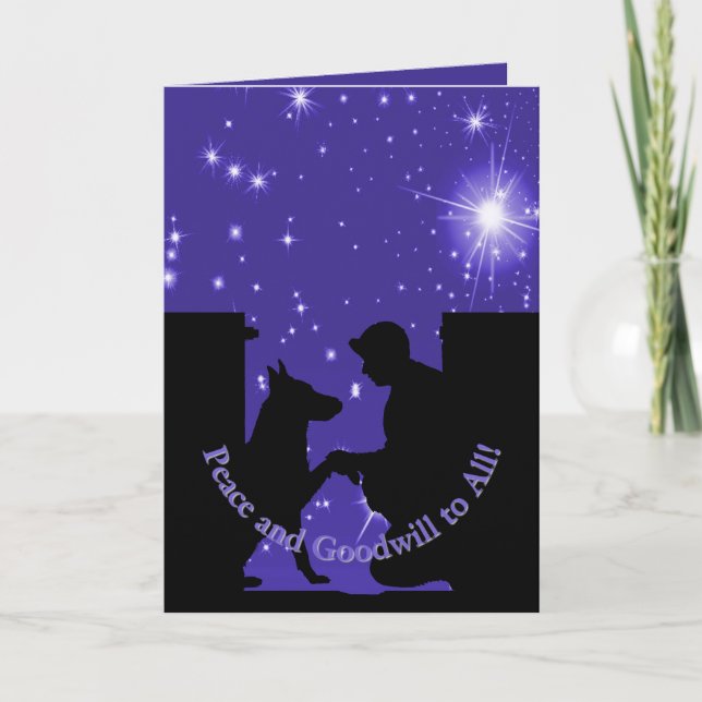 Cartão De Festividades Military K9 Handler and Best Friends Christmas (Frente)